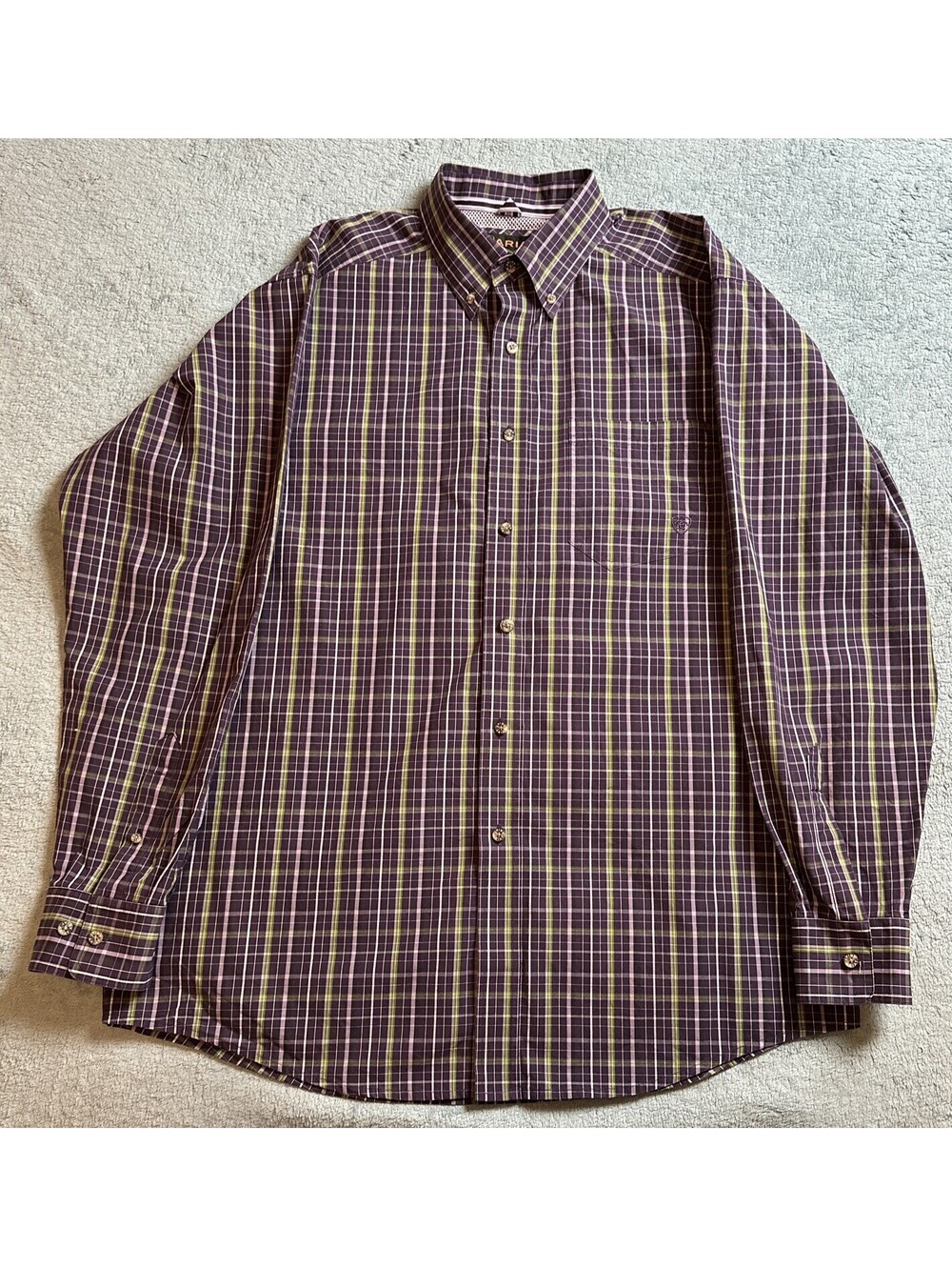 Ariat Pro Series Shirt Adult Large Purple Green Button Down Vented